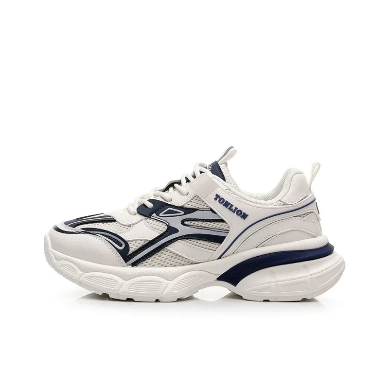 Tonlion Chunky Sneakers Unisex Low Top White Gray/White Blue/Light Beige Gray/Light Beige Black-5