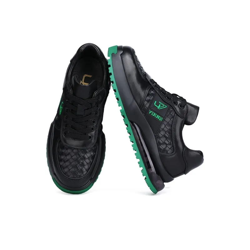 U7 Breathable Wear Resistant Cushioning Height Increasing Mid Top Skateboard Shoes Men's Black Green-1