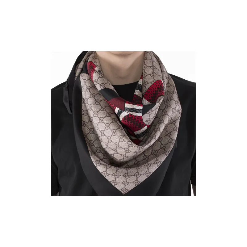 GUCCI Silk Scarves Unisex Black Red-4