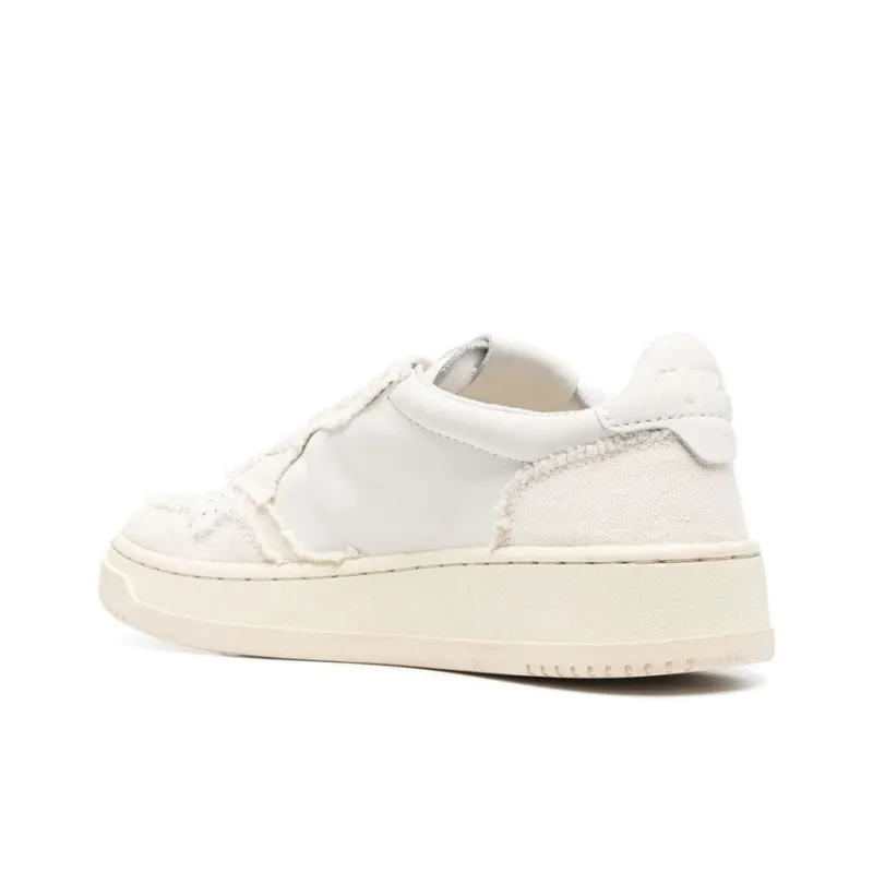 AUTRY Medalist Low Soft Goatskin And Frayed Canvas 'White And Ivory White' Women's-2