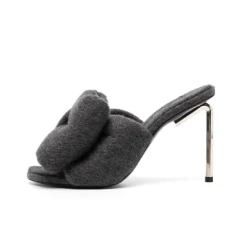 OFF-WHITE Genuine Leather Sole Slide Slippers Women's Gray