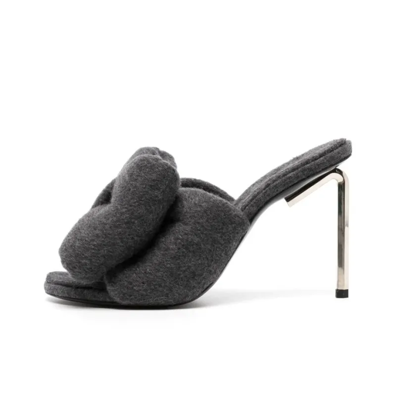 OFF-WHITE Genuine Leather Sole Slide Slippers Women's Gray-0