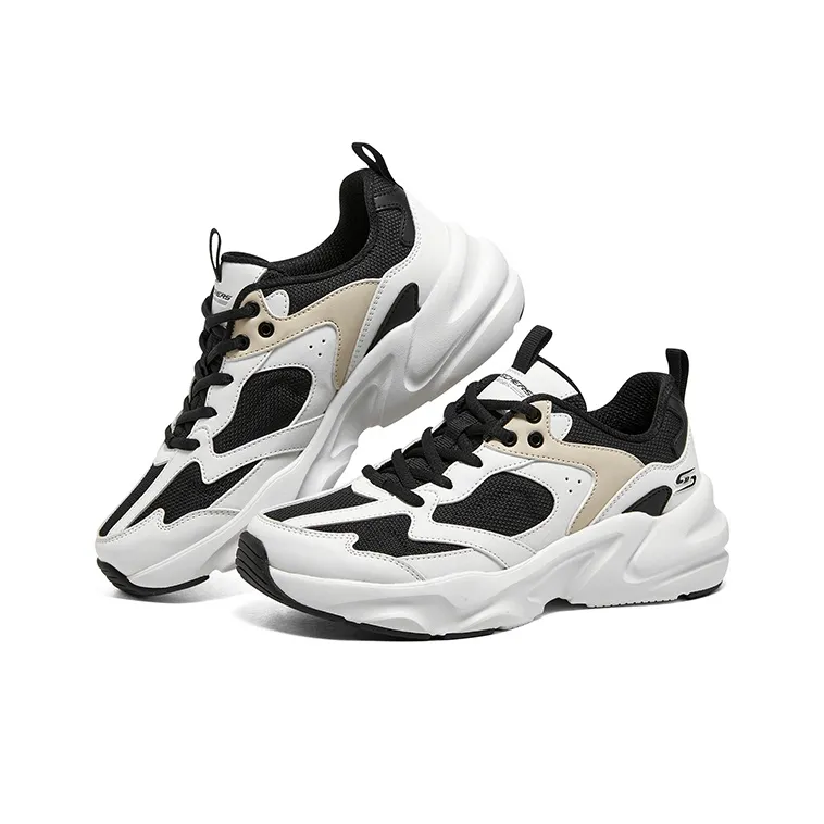 Skechers Treading Waves Anti Slip Wear Resistant Low Top Casual Shoes Women's White Black Beige-3