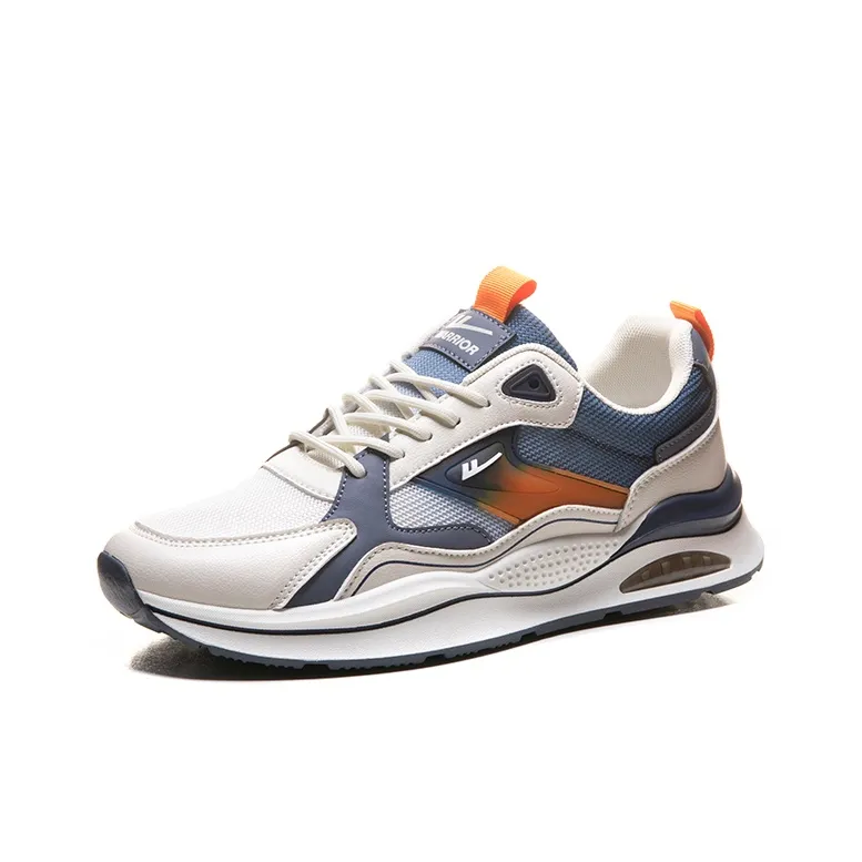 Warrior Cushioning Anti Slip Wear Resistant Breathability Low Top Running Shoes Men's Beige Blue-1