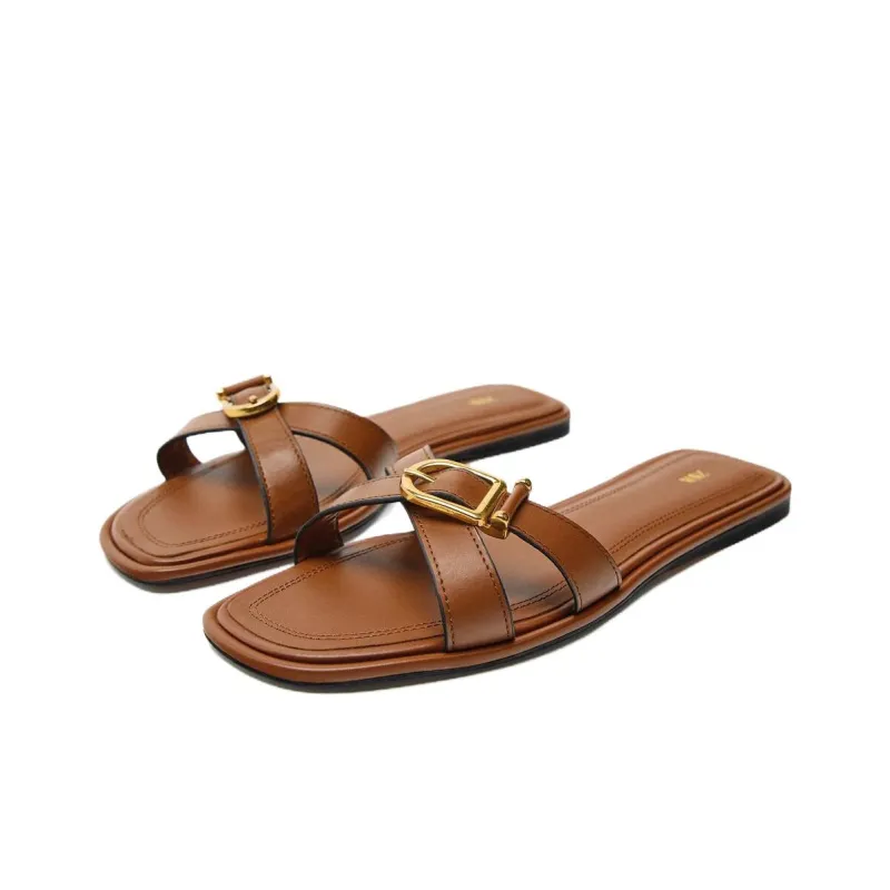 ZARA Quiet Slide Slippers Women's Brown-1