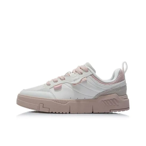 LINING Skateboard Shoes Women's Low-Top Cream White/Peach Pink