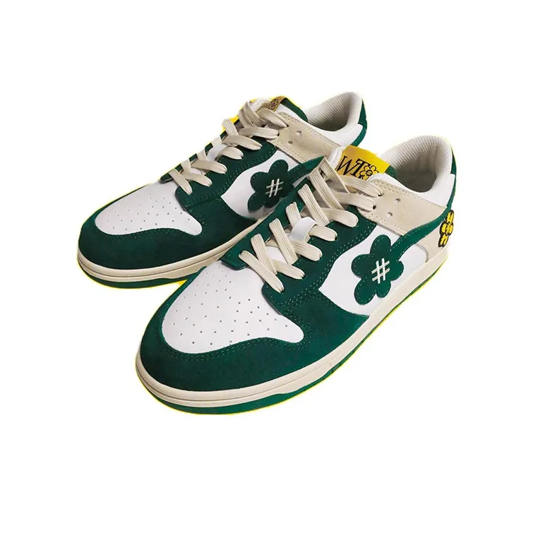 WATER THE PLANT Low Top Skateboard Shoes Unisex White Green-1