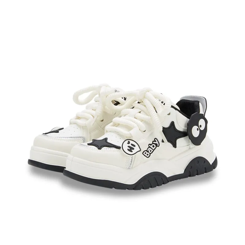 RUN MANNER Trendy Puffy Shoes Abrasion Resistant Slip Resistant Low Top Skateboard Shoes Women's Black White-2