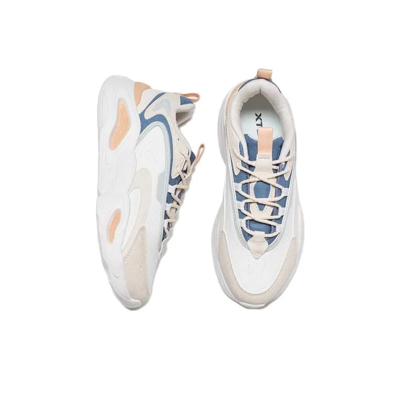 XTEP Mibian Anti Slip Wear Resistant Low Top Sports Casual Shoes Women's White Brown Blue-3