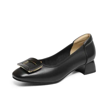 RED DRAGONFLY Slip on Small Leather Shoes Unlined Shoes 3.8cm Heel Women's Black/Ecru