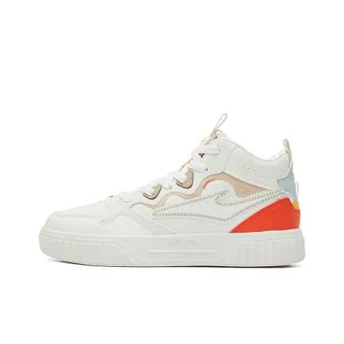 Erke Skateboard Shoes Women's Mid-Top White/Orange/Brown/Blue