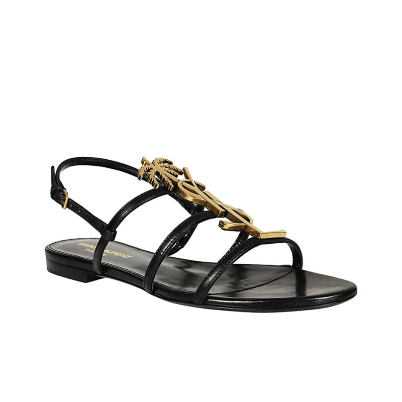 SAINT LAURENT Letter Logo Open Toe One Strap Sandals Women's Black-3