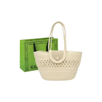 KARUISHA Woven Shoulder Bag Regular Women's Ecru/Multicolor/Yellow Brown/Khaki