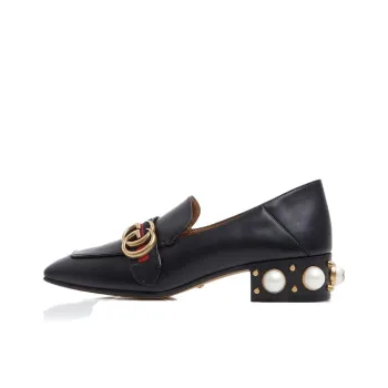 GUCCI Women's Leather Mid Heel Loafer 'Black Blue Red' Women's