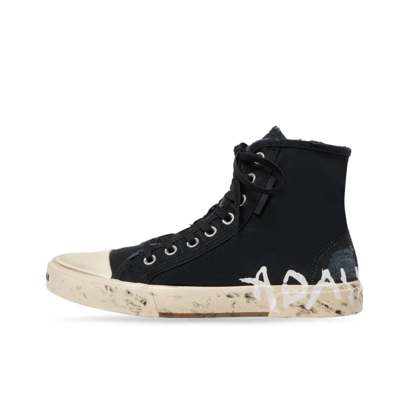 Balenciaga Paris High Top Graffiti Stylish Skateboarding Shoes Women's Black-0