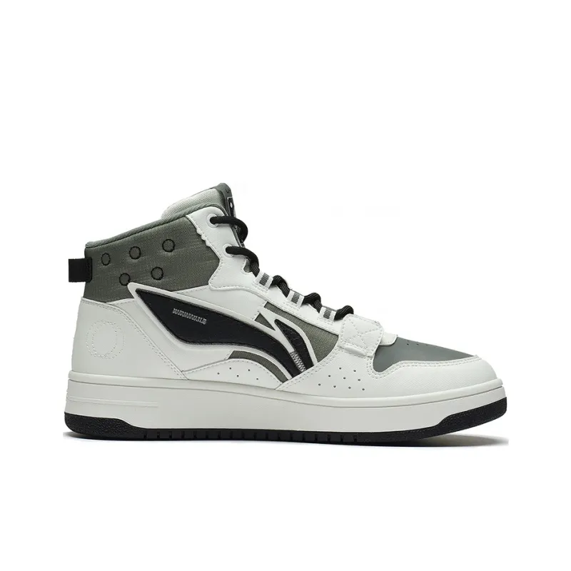 LiNing Mountain Plain Slip Resistant, Abrasion Resistant, Lightweight High Top Skateboard Shoes Men's White Gray Green-1