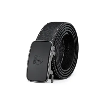 Automobili Lamborghini Advanced Automatic Buckle Belt For Work Cow Leather Belts Men's Black Width 3.4cm