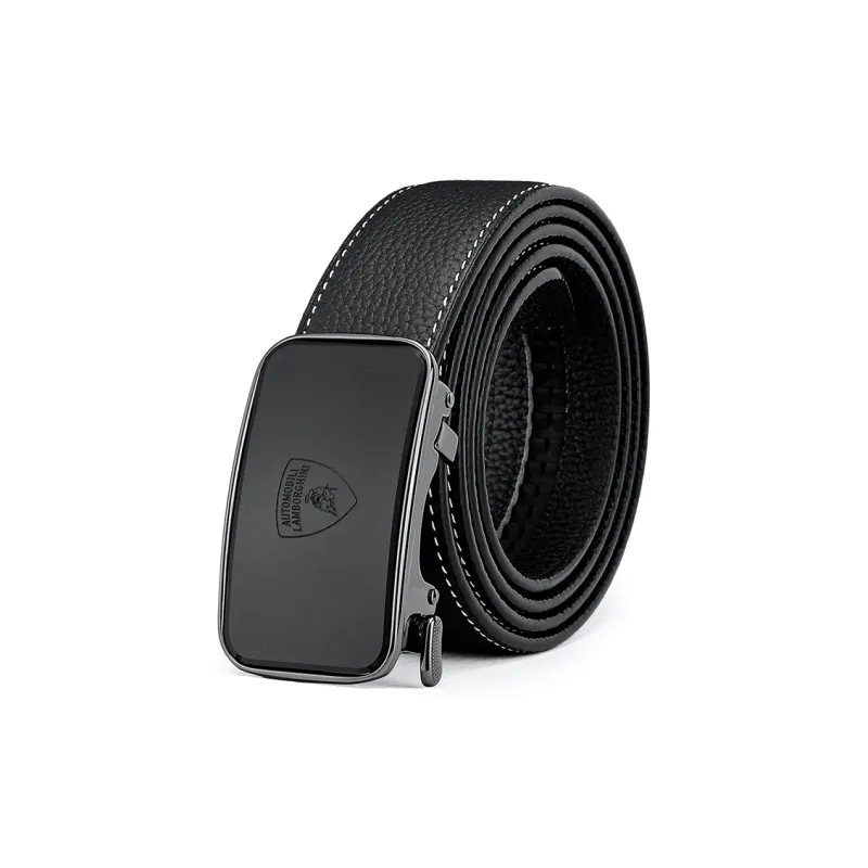 Automobili Lamborghini Cow Leather Belts Men's Black Width 3.4cm-0