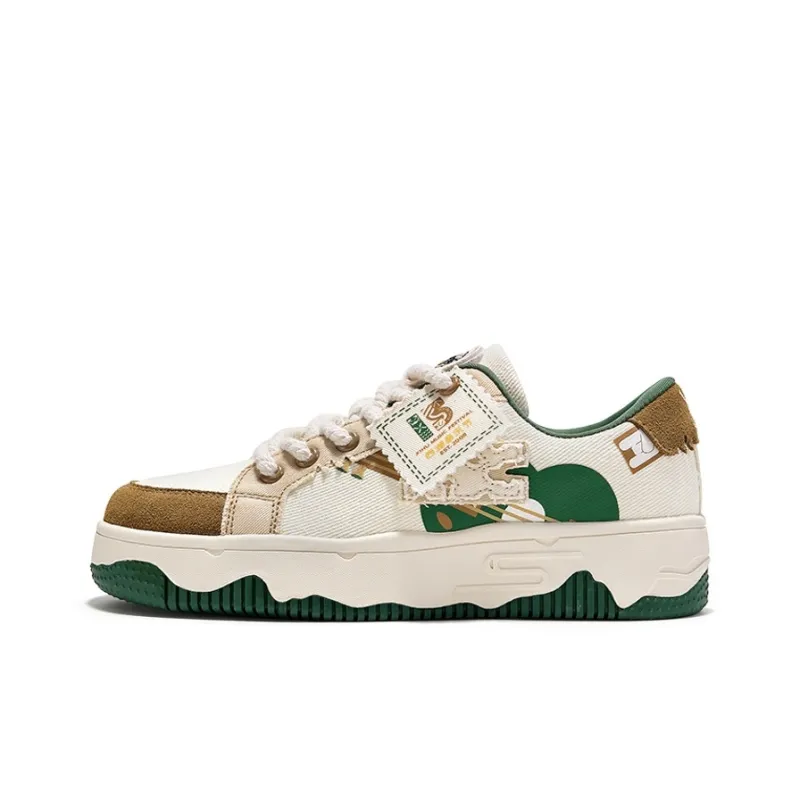 Xihu Music Festival x Feiyue Slip-Resistant Cushioning Low-Top Skateboard Shoes Unisex Beige Green Brown-0