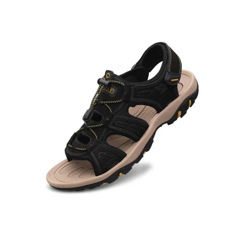 LAORENTOU Beach Sandals Men Black/Dark Brown/Khaki-2