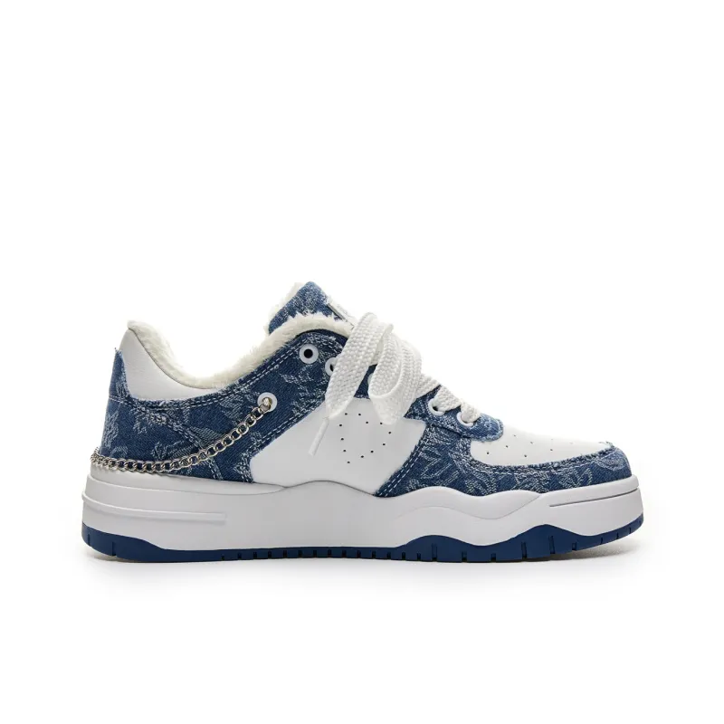 LAZY BONS Warm Height Increasing Wear-Resistant Slip-Resistant Low-Top Fleece-Lined Skateboard Shoes Unisex Blue-1