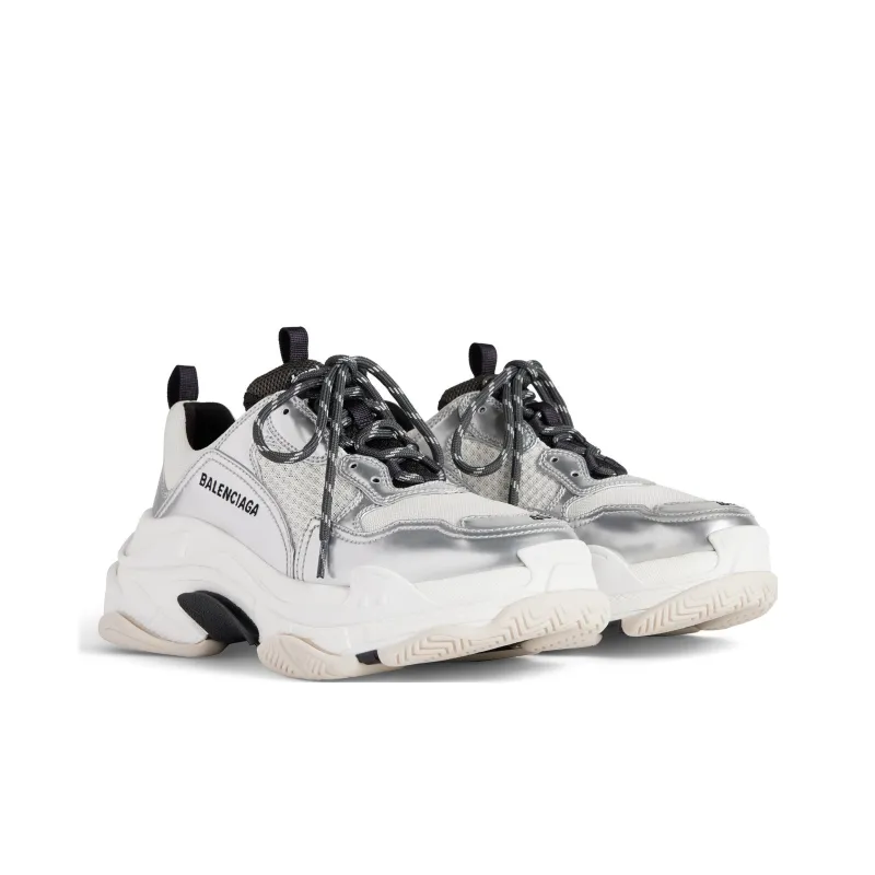 Balenciaga Triple S Sneakers 'Black White Silver Double Foam And Mesh' Women's-3