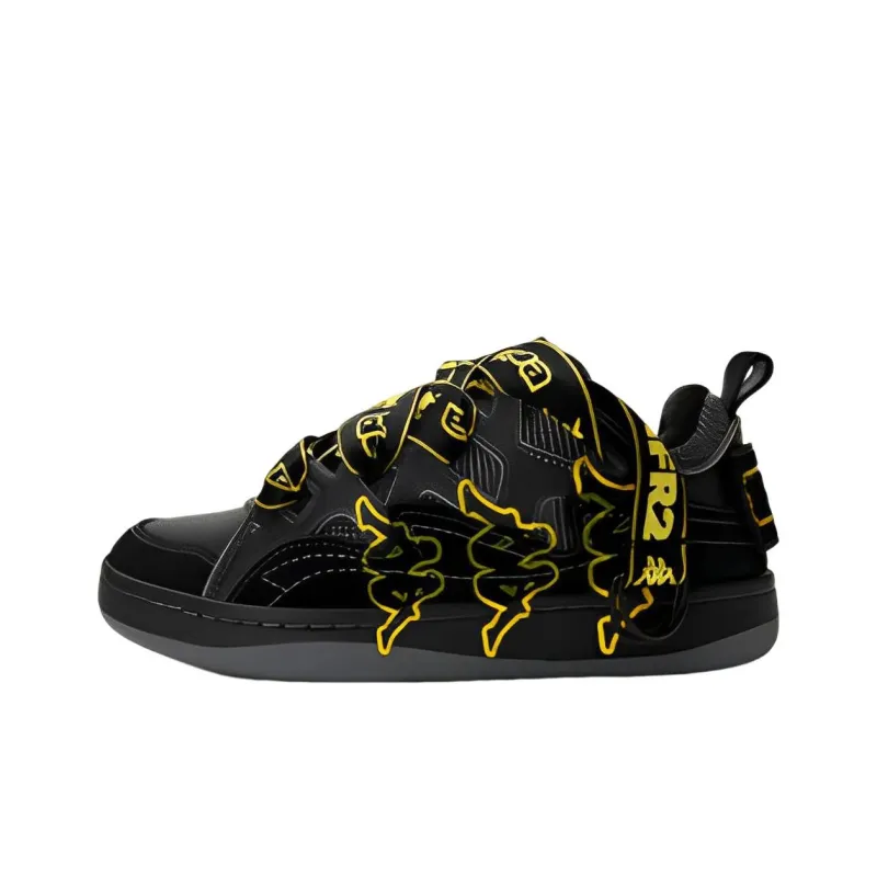 #FR2 Kappa Puffy Shoes Non slip Lightweight Low Top Skateboard Shoes Unisex Black Yellow-0