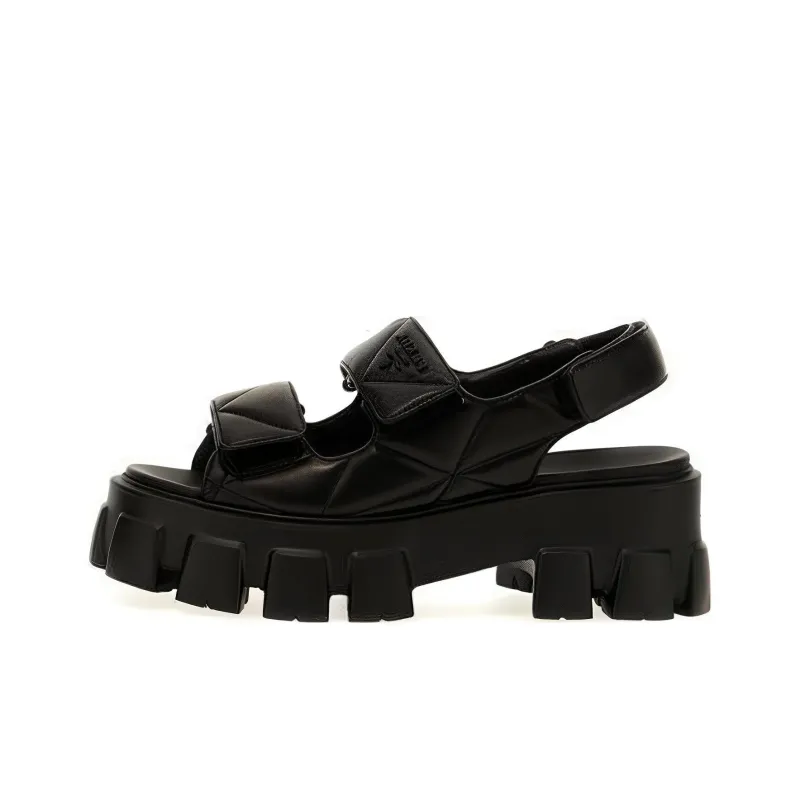 PRADA Triangle-logo Quilted Leather Sandals-0