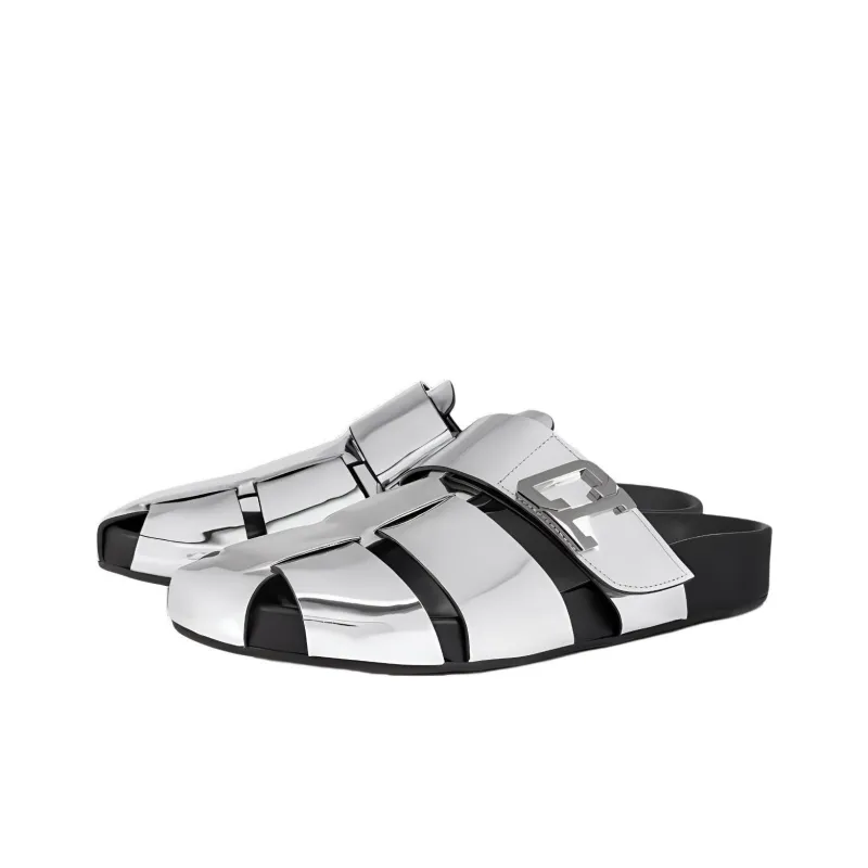 CL LUBOTING Rubber Sole Wrap toe Slippers Men's Silver-2
