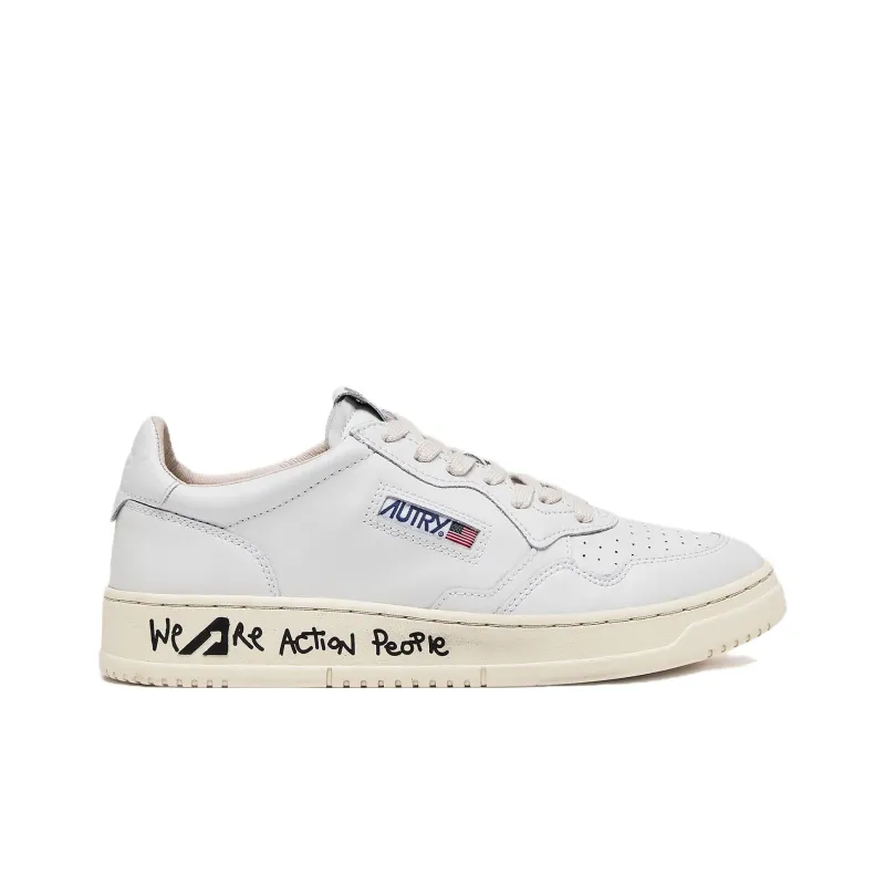 AUTRY Medalist Leather Low Lettering 'We Are Action People White' Women's-1