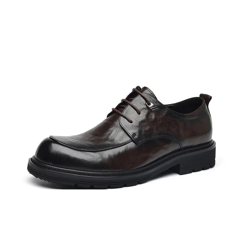 LUOGOKS Men's Casual Shoes Men Low Top Black/Dark Brown-6