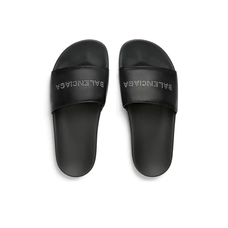 Balenciaga Rhinestone-logo Pool Slides-3