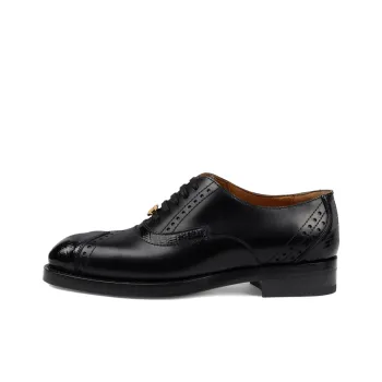 GUCCI Leather Lace up Shoes Black Women's