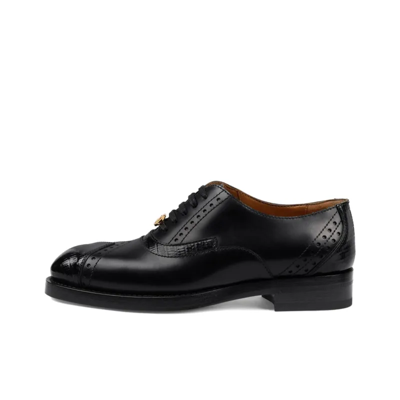 GUCCI Leather Lace up Shoes Black Women's-0