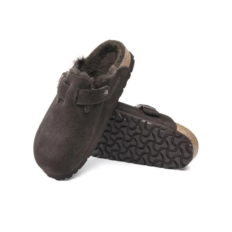 Birkenstock Boston Shearling Suede Shoes 'Mocha'-4