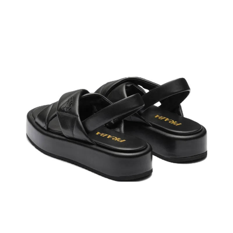 PRADA Quilted Leather Slingback Sandals 'Black' Women's-4