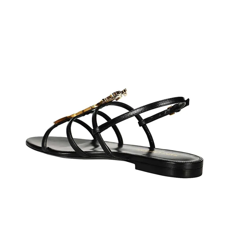 SAINT LAURENT Letter Logo Open Toe One Strap Sandals Women's Black-4