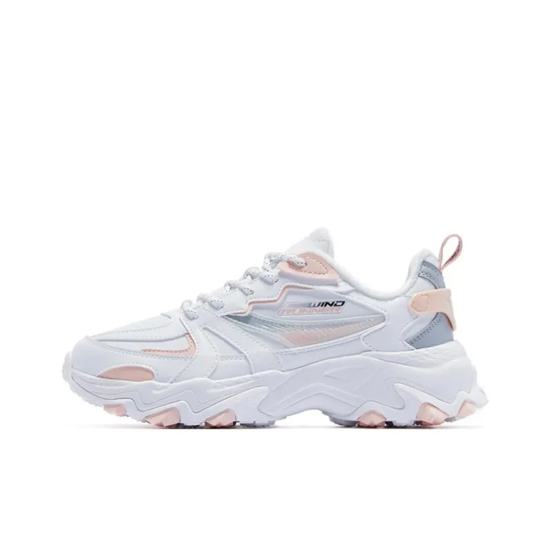 QIAODAN Abrasion Resistant Slip Resistant Shock Absorbers Low Top Sports Casual Shoes Women's White Gray Pink-0
