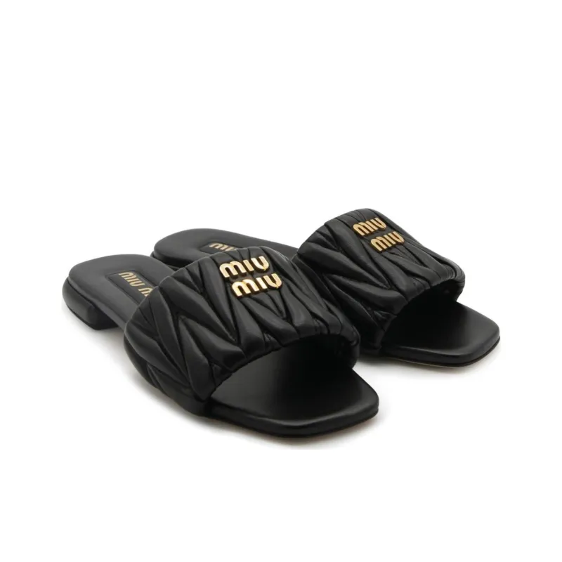 MIU MIU Matelassé Slide Slippers Women's Black-1