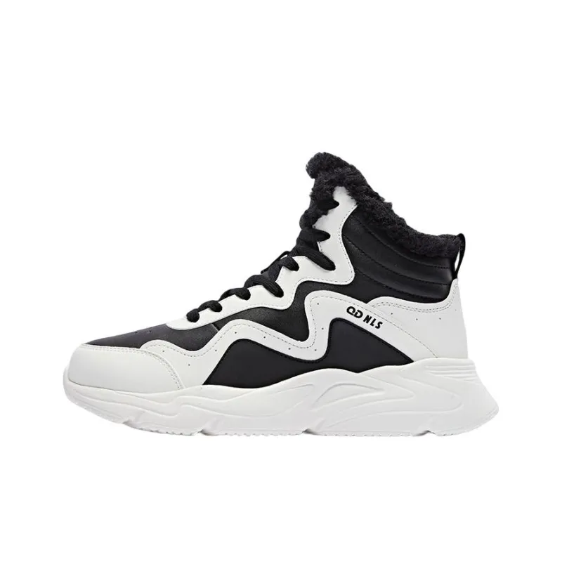 QIAODAN Anti Slip And Wear Resistant Warm High Top Sports Casual Shoes Women's Black White-0