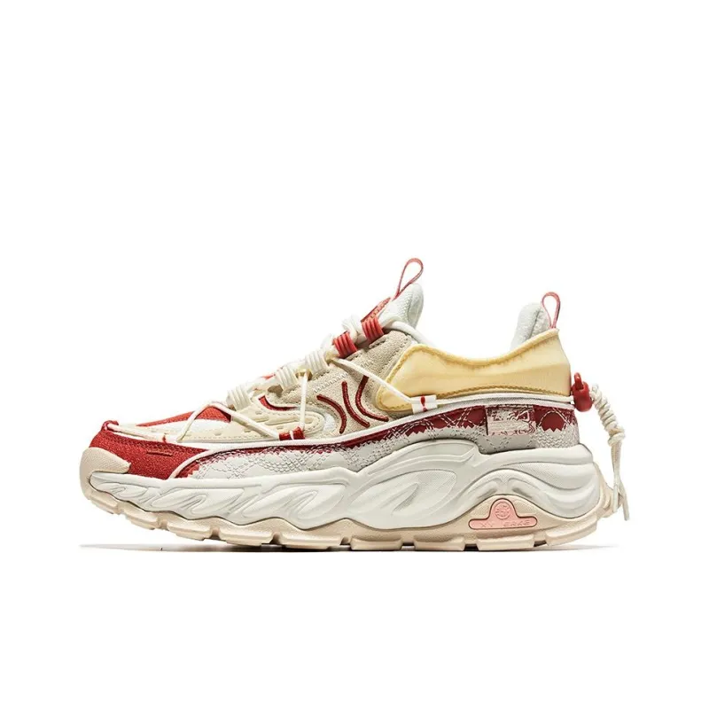 Erke Anti Slip Wear Resistant Low Top Sports Casual Shoes Women's White Red-0