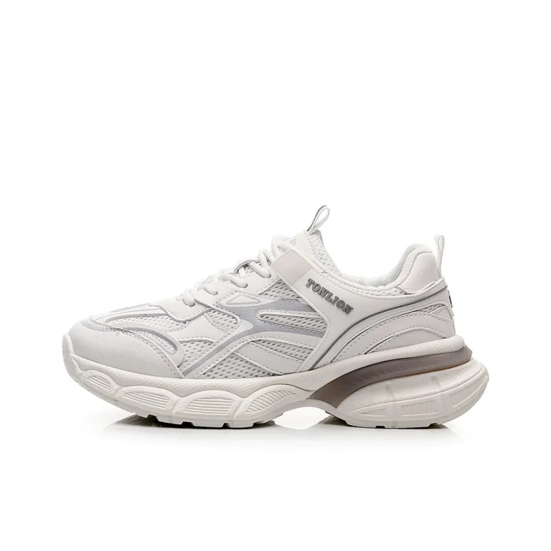 Tonlion Chunky Sneakers Unisex Low Top White Gray/White Blue/Light Beige Gray/Light Beige Black-0
