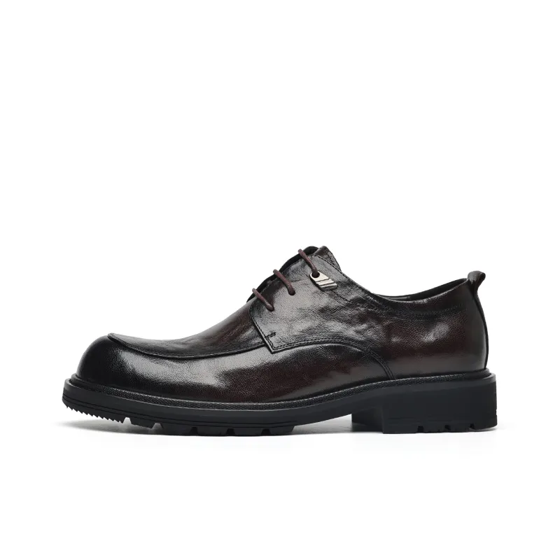 LUOGOKS Men's Casual Shoes Men Low Top Black/Dark Brown-5