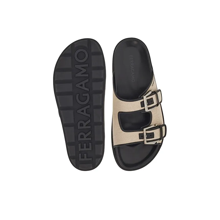 FERRAGAMO Rubber Sole Slip Resistant Slide Slippers Men's Beige-4