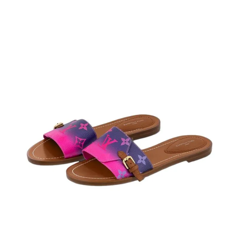 LOUIS VUITTON Lock It Quiet Slide Slippers Women's Purple Pink-2
