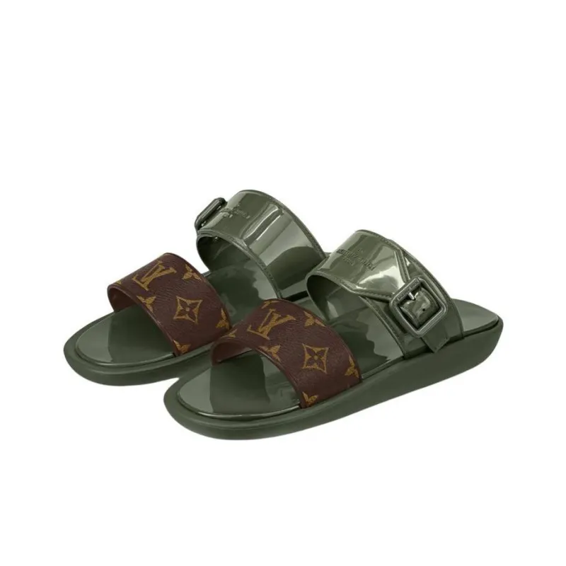 LOUIS VUITTON Sunbath Slide Slippers Women's Army Green-2