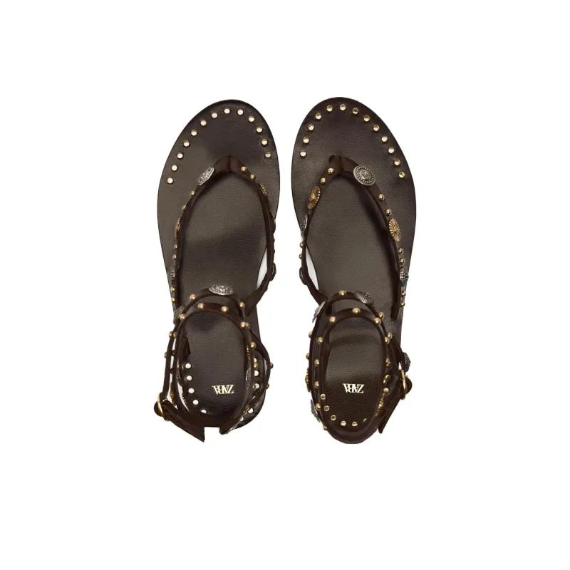 ZARA Strap Sandals Women's Brown-2