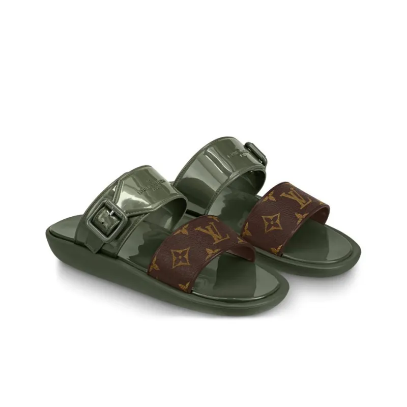 LOUIS VUITTON Sunbath Slide Slippers Women's Army Green-3