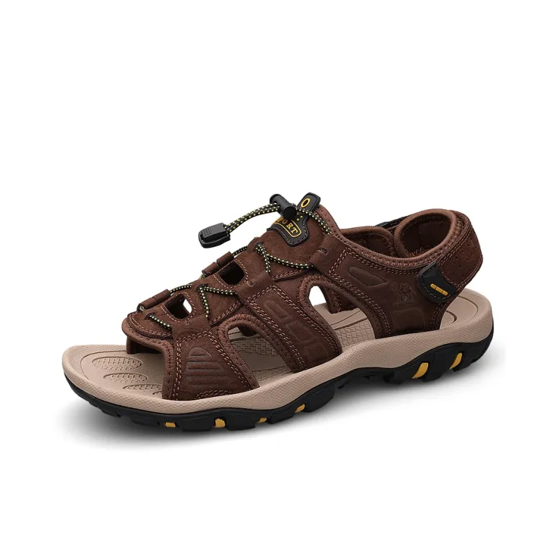LAORENTOU Beach Sandals Men Black/Dark Brown/Khaki-5