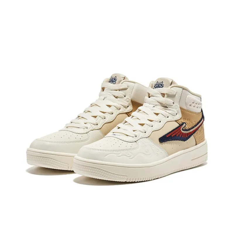 Erke Slip Resistant Shock Absorbers With Abrasion Resistant Properties Mid Top Skateboard Shoes Men's White Khaki-1